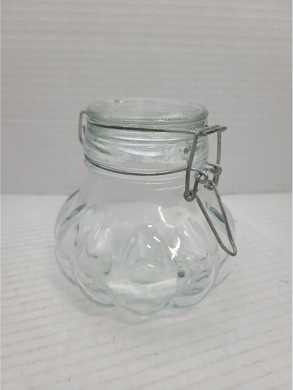 Clear Glass Vintage Apothecary Jar W/ Wire Clamp Lid